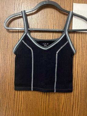 Like New Urban Outfitters Black Cropped Ribbed Tank with Gray Trim